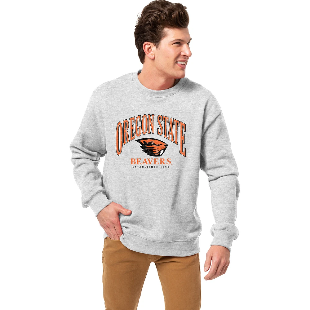 Men's League Collegiate Wear Heather Gray Oregon State Beavers Essentials 2.0 Fleece Pullover Sweatshirt