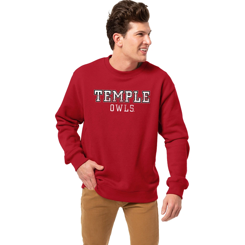 Men's League Collegiate Wear Cherry Temple Owls Essentials 2.0 Fleece Pullover Sweatshirt