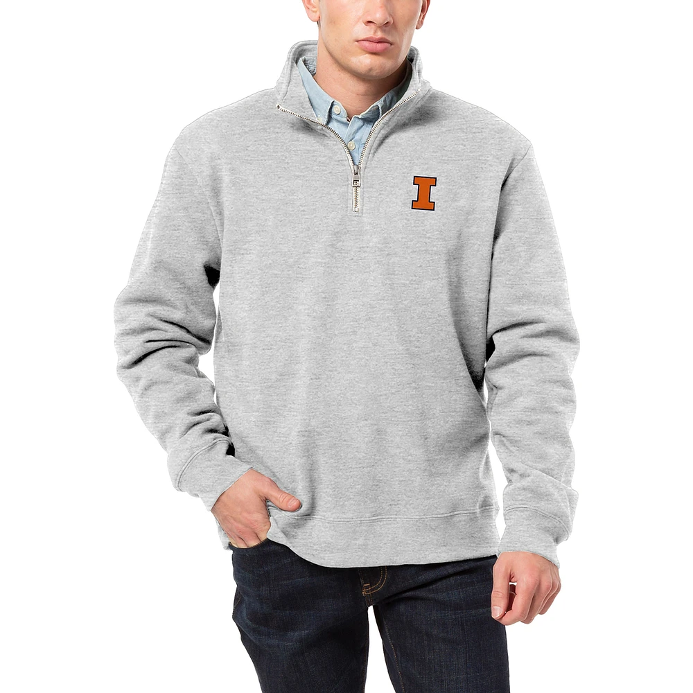 Men's League Collegiate Wear Heather Gray Illinois Fighting Illini Essentials 2.0 Fleece Quarter-Zip Jacket