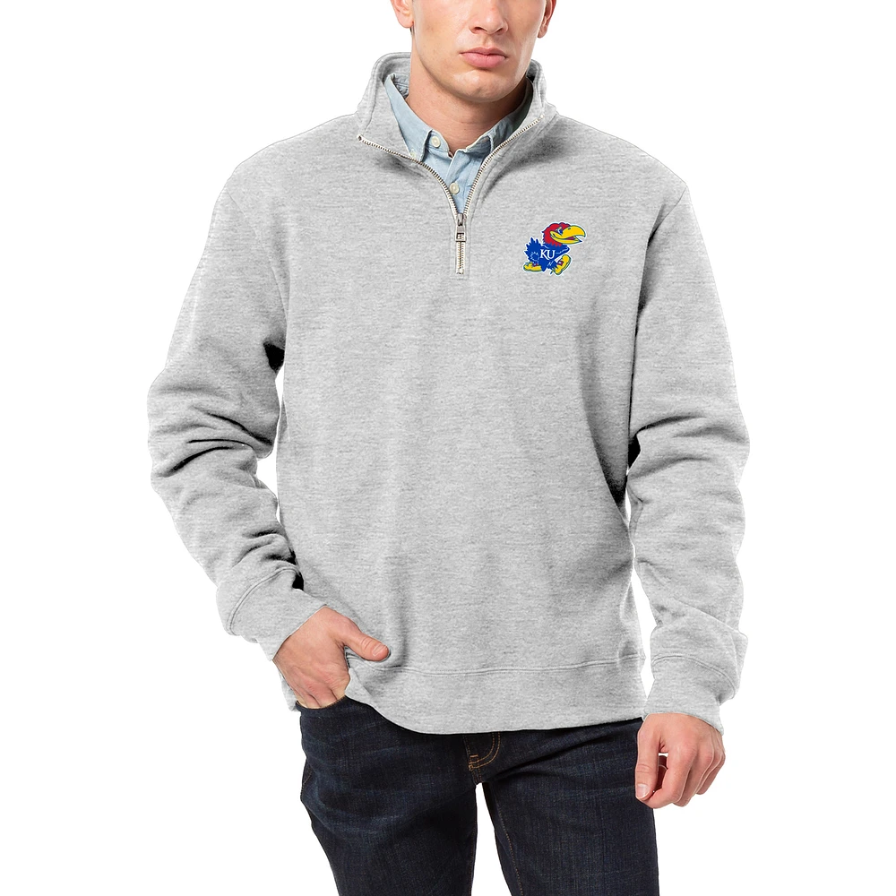 Men's League Collegiate Wear Heather Gray Kansas Jayhawks Essentials 2.0 Fleece Quarter-Zip Jacket