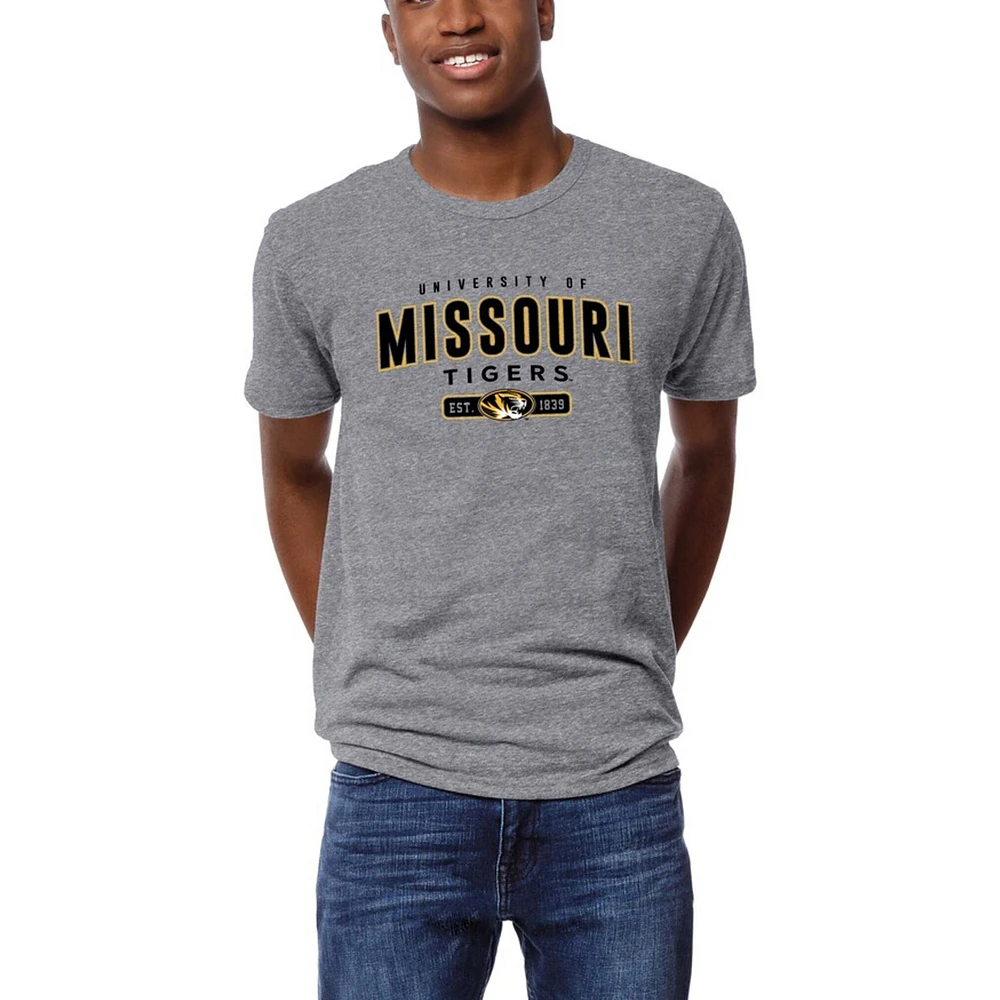 Men's League Collegiate Wear Heather Gray Missouri Tigers Victory Falls Tri-Blend T-Shirt