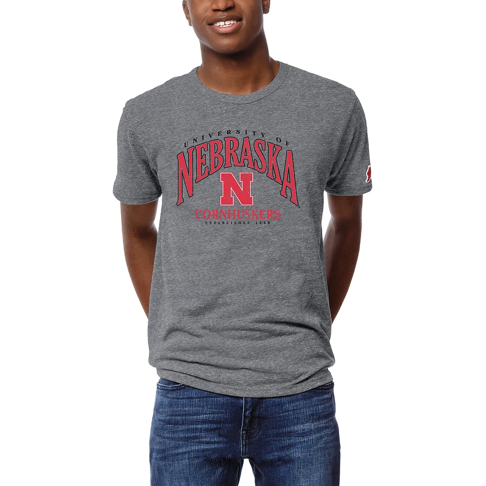 Men's League Collegiate Wear Heather Nebraska Huskers Victory Falls Tri-Blend T-Shirt
