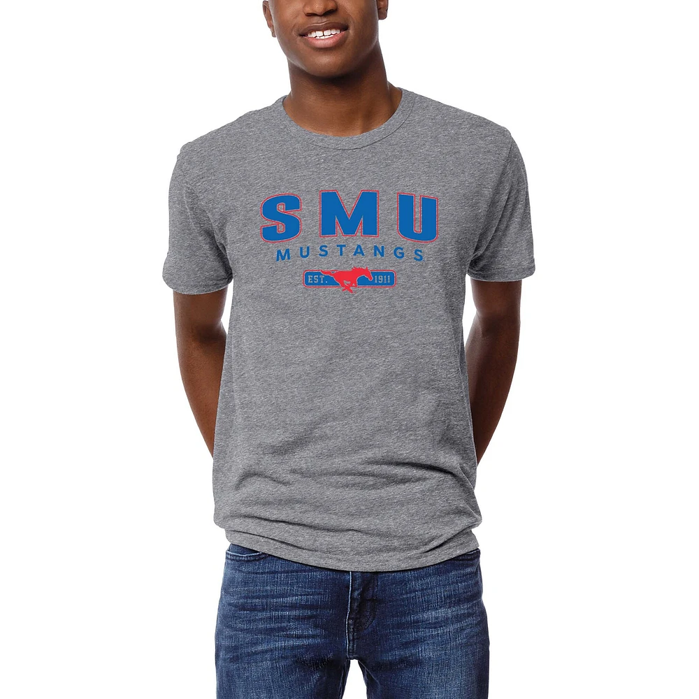 Men's League Collegiate Wear Heather Gray SMU Mustangs Victory Falls Tri-Blend T-Shirt