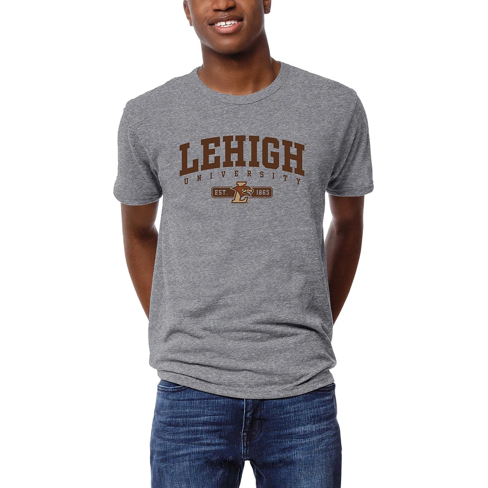 Men's League Collegiate Wear Heather Gray Lehigh Mountain Hawks Victory Falls Tri-Blend T-Shirt