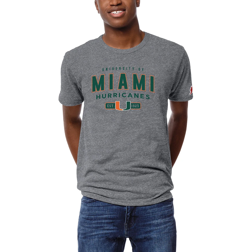 Men's League Collegiate Wear Heather Miami Hurricanes Victory Falls Tri-Blend T-Shirt