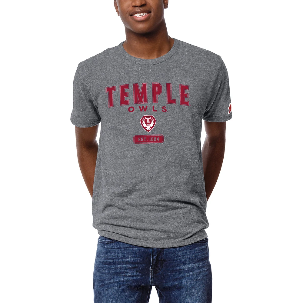Men's League Collegiate Wear Heather Gray Temple Owls Victory Falls Tri-Blend T-Shirt