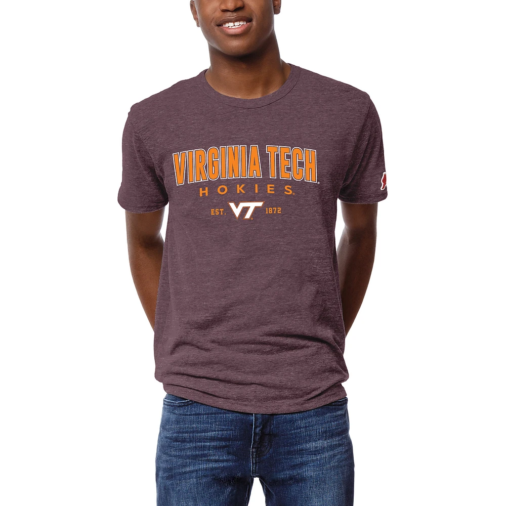 Men's League Collegiate Wear Heather Maroon Virginia Tech Hokies Victory Falls Tri-Blend T-Shirt