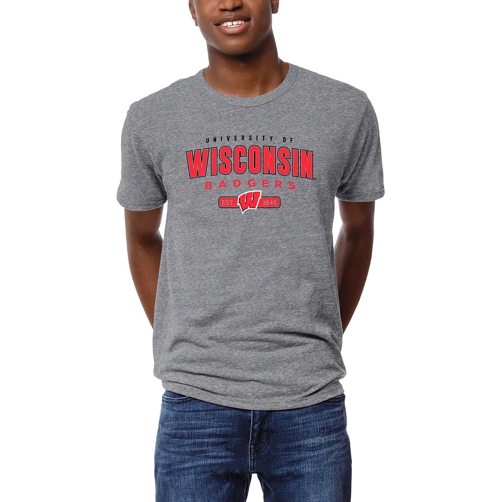 Men's League Collegiate Wear Heather Wisconsin Badgers Victory Falls Tri-Blend T-Shirt