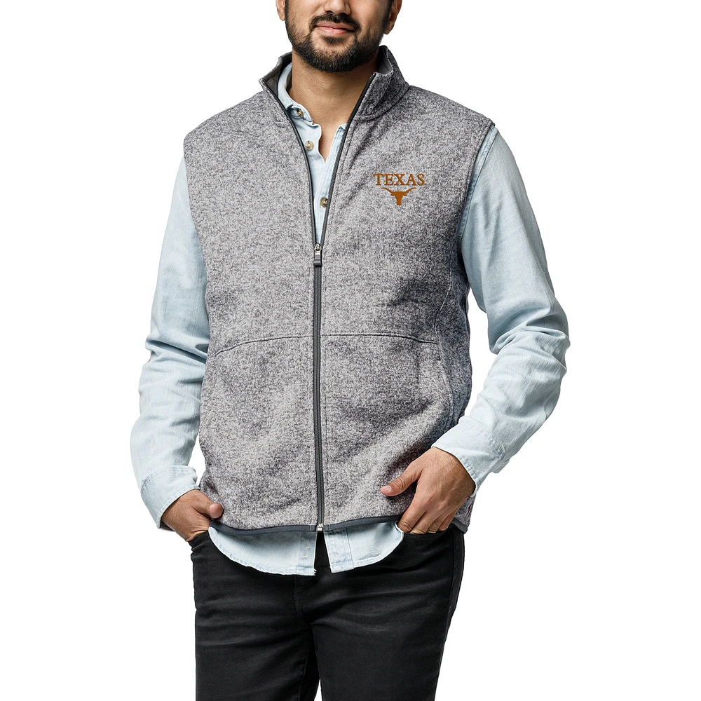 Men's League Collegiate Wear Heather Gray Texas Longhorns Saranac Collection Fleece Full-Zip Vest
