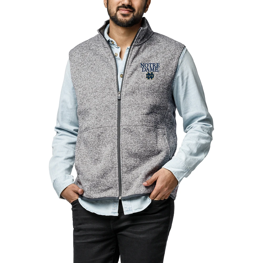 Men's League Collegiate Wear Heather Gray Notre Dame Fighting Irish Saranac Collection Fleece Full-Zip Vest