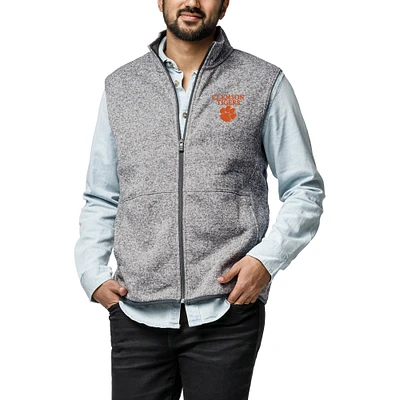 Men's League Collegiate Wear Heather Gray Clemson Tigers Saranac Collection Fleece Full-Zip Vest