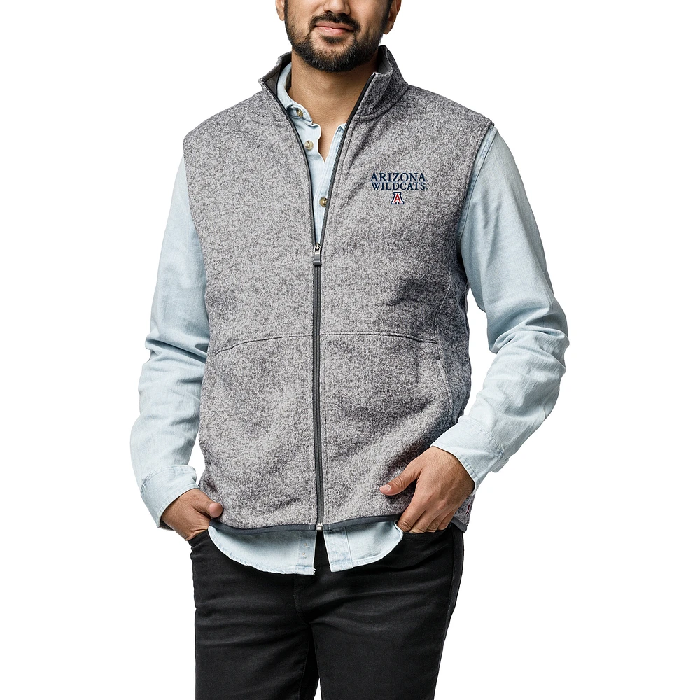 Men's League Collegiate Wear Heather Gray Arizona Wildcats Saranac Collection Fleece Full-Zip Vest