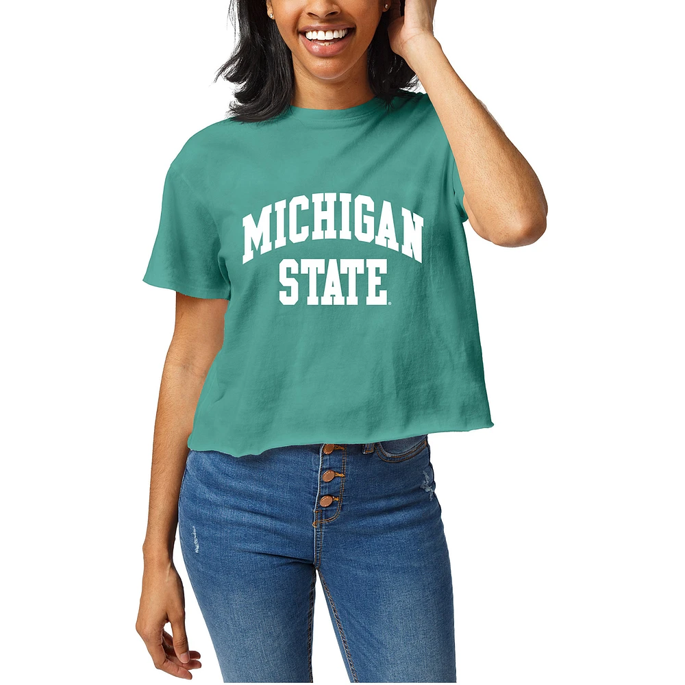 Women's Official League Green Michigan State Spartans Clothesline Cropped T-Shirt