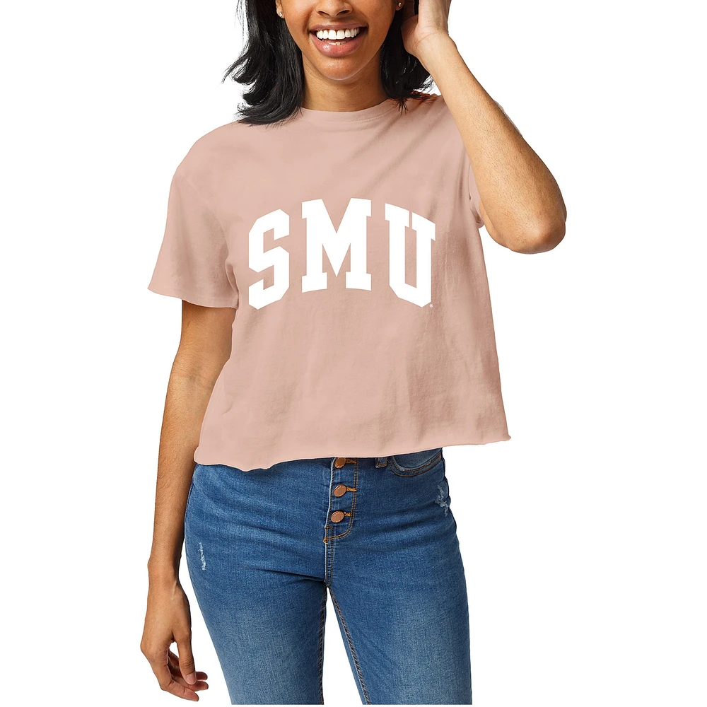 Women's Official League Light Pink SMU Mustangs Clothesline Cropped T-Shirt