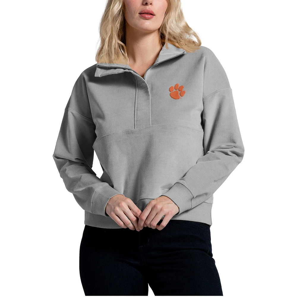 Women's Gray Clemson Tigers Corduroy Half-Zip Sweatshirt