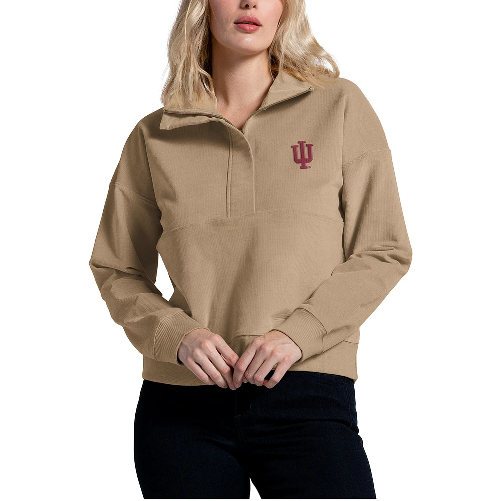 Women's Tan Indiana Hoosiers Corduroy Half-Zip Sweatshirt
