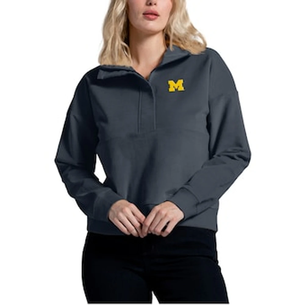 Women's Navy Michigan Wolverines Corduroy Half-Zip Sweatshirt