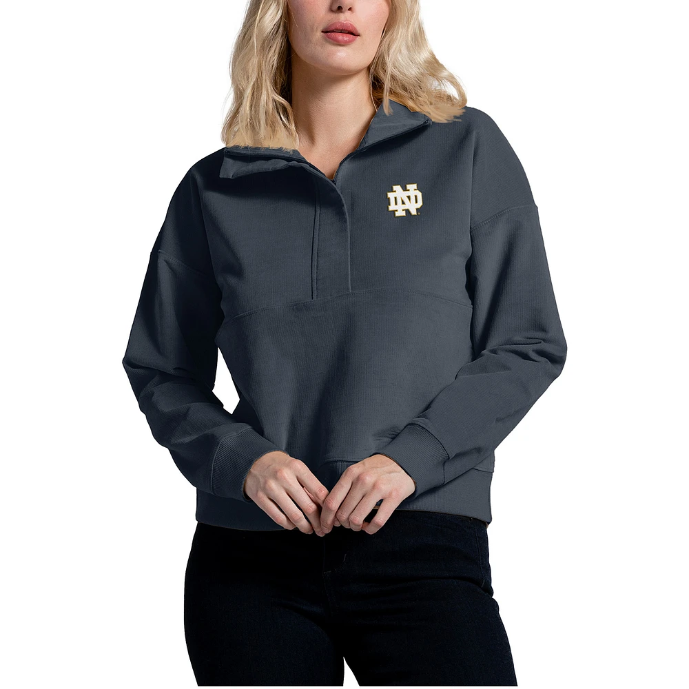 Women's Navy Notre Dame Fighting Irish Corduroy Half-Zip Sweatshirt