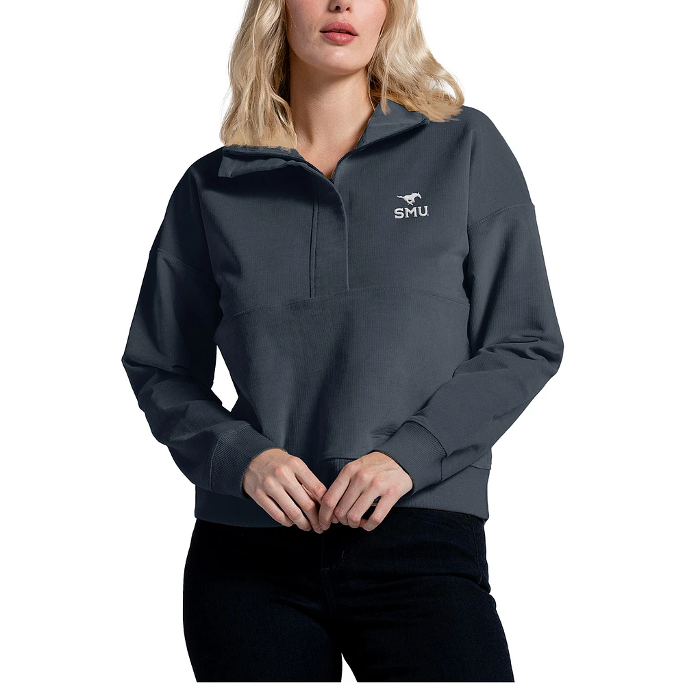 Women's Navy SMU Mustangs Corduroy Half-Zip Sweatshirt