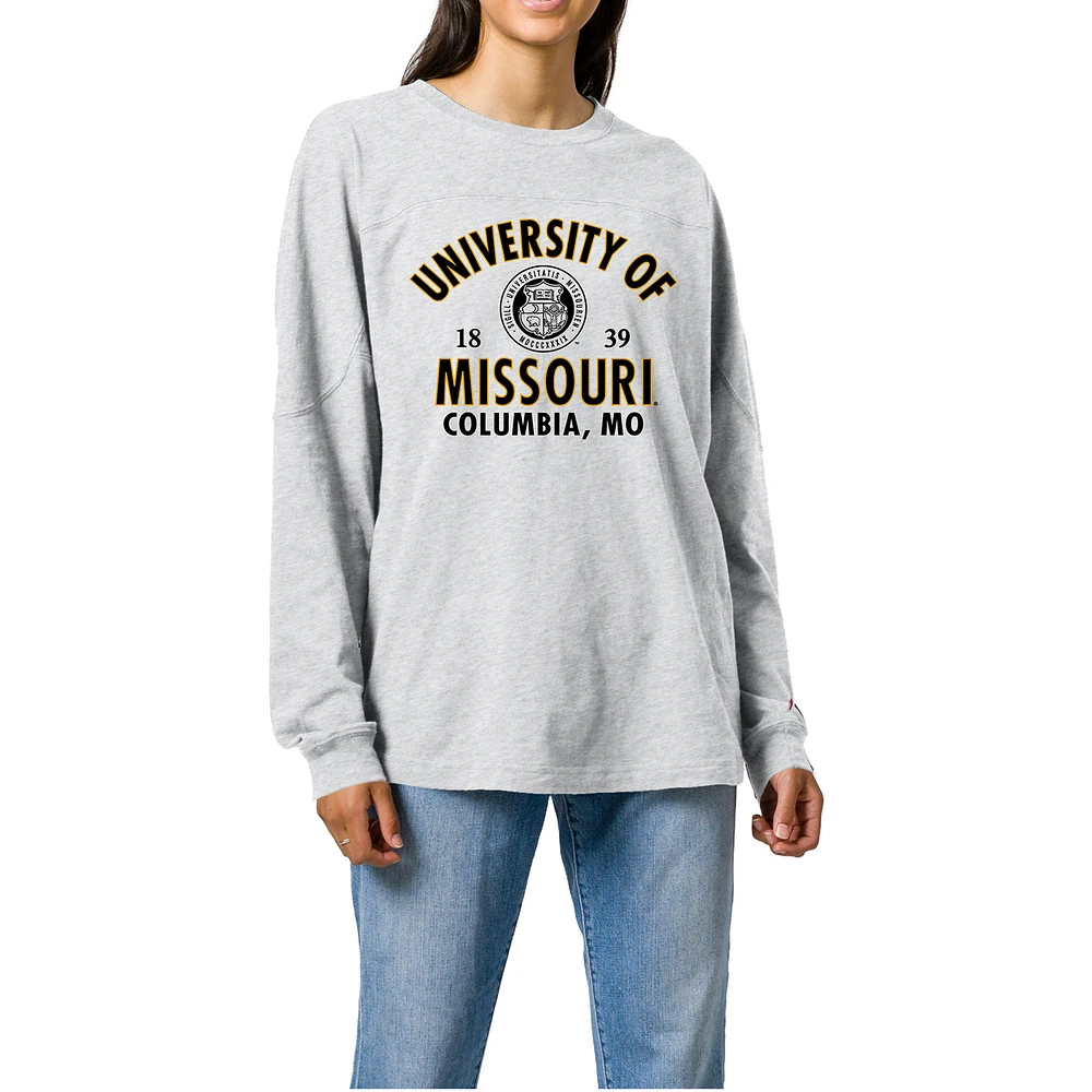 Women's Ash Missouri Tigers Throwback Oversized Long Sleeve T-Shirt