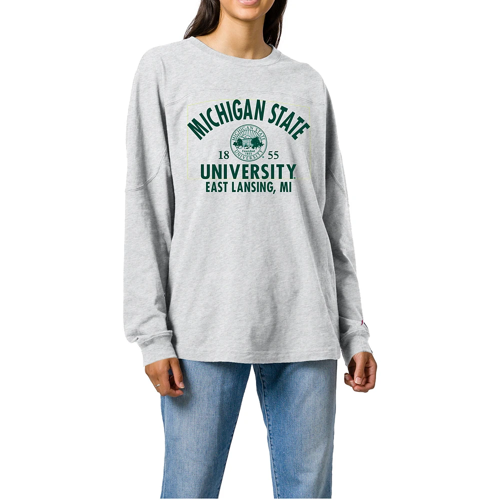 Women's Ash Michigan State Spartans Throwback Oversized Long Sleeve T-Shirt