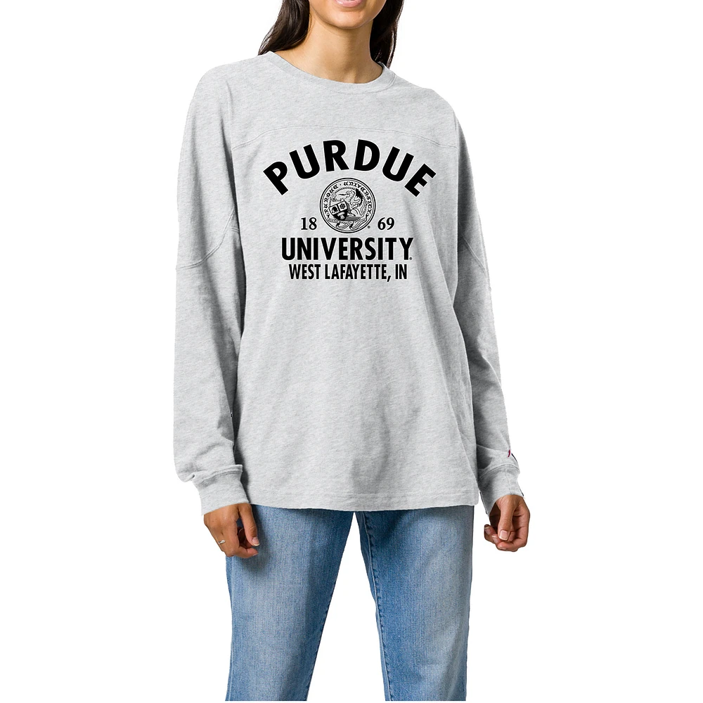 Women's Ash Purdue Boilermakers Throwback Oversized Long Sleeve T-Shirt