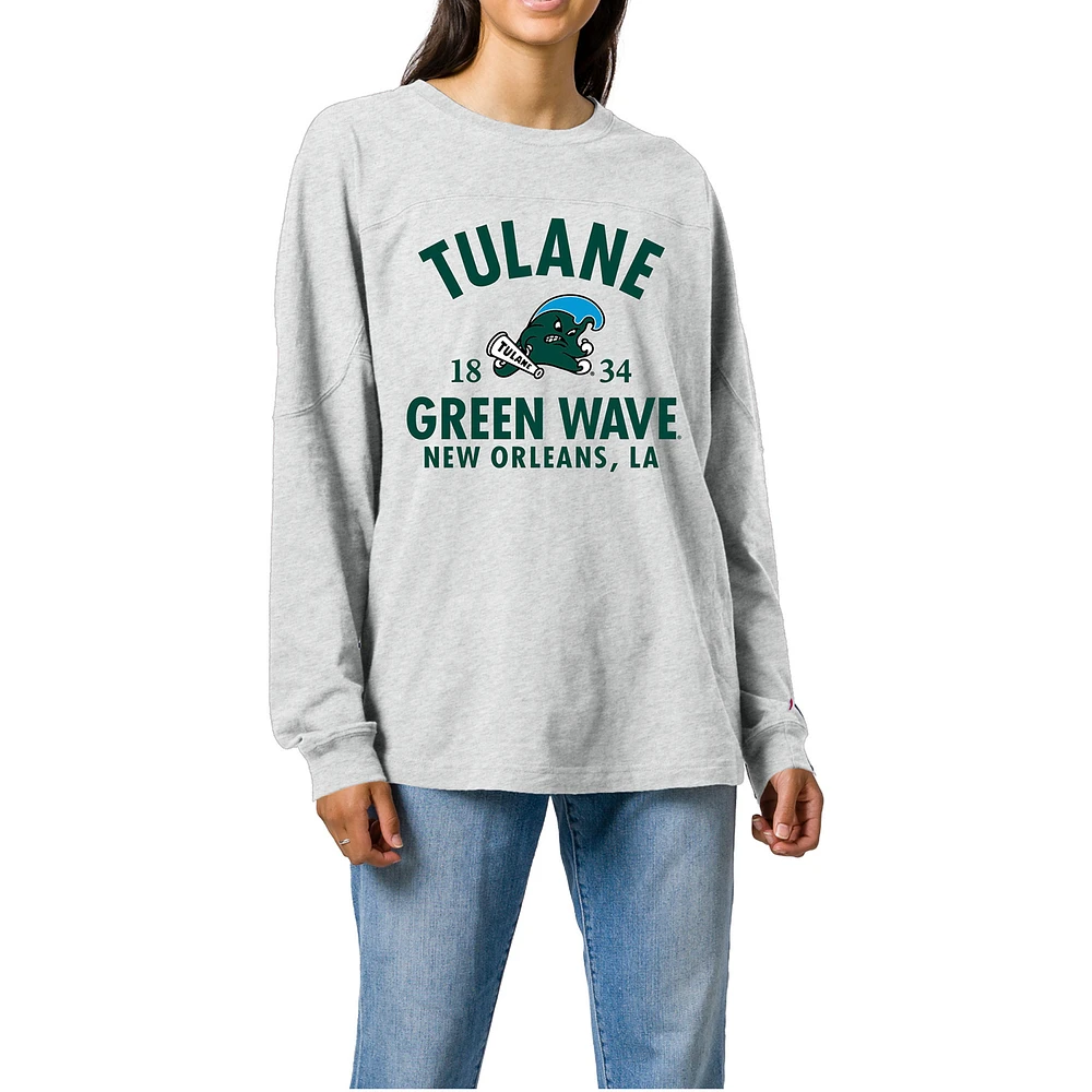 Women's Ash Tulane Green Wave Throwback Oversized Long Sleeve T-Shirt