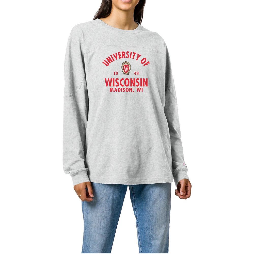 Women's Ash Wisconsin Badgers Throwback Oversized Long Sleeve T-Shirt
