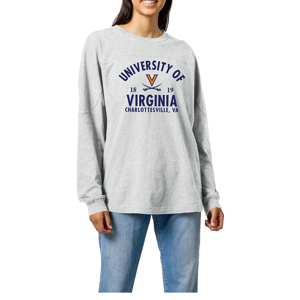 Women's Ash Virginia Cavaliers Throwback Oversized Long Sleeve T-Shirt