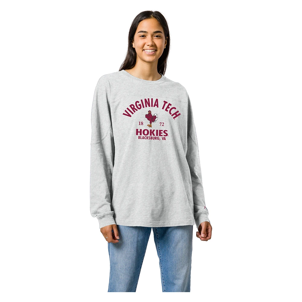 Women's Ash Virginia Tech Hokies Throwback Oversized Long Sleeve T-Shirt