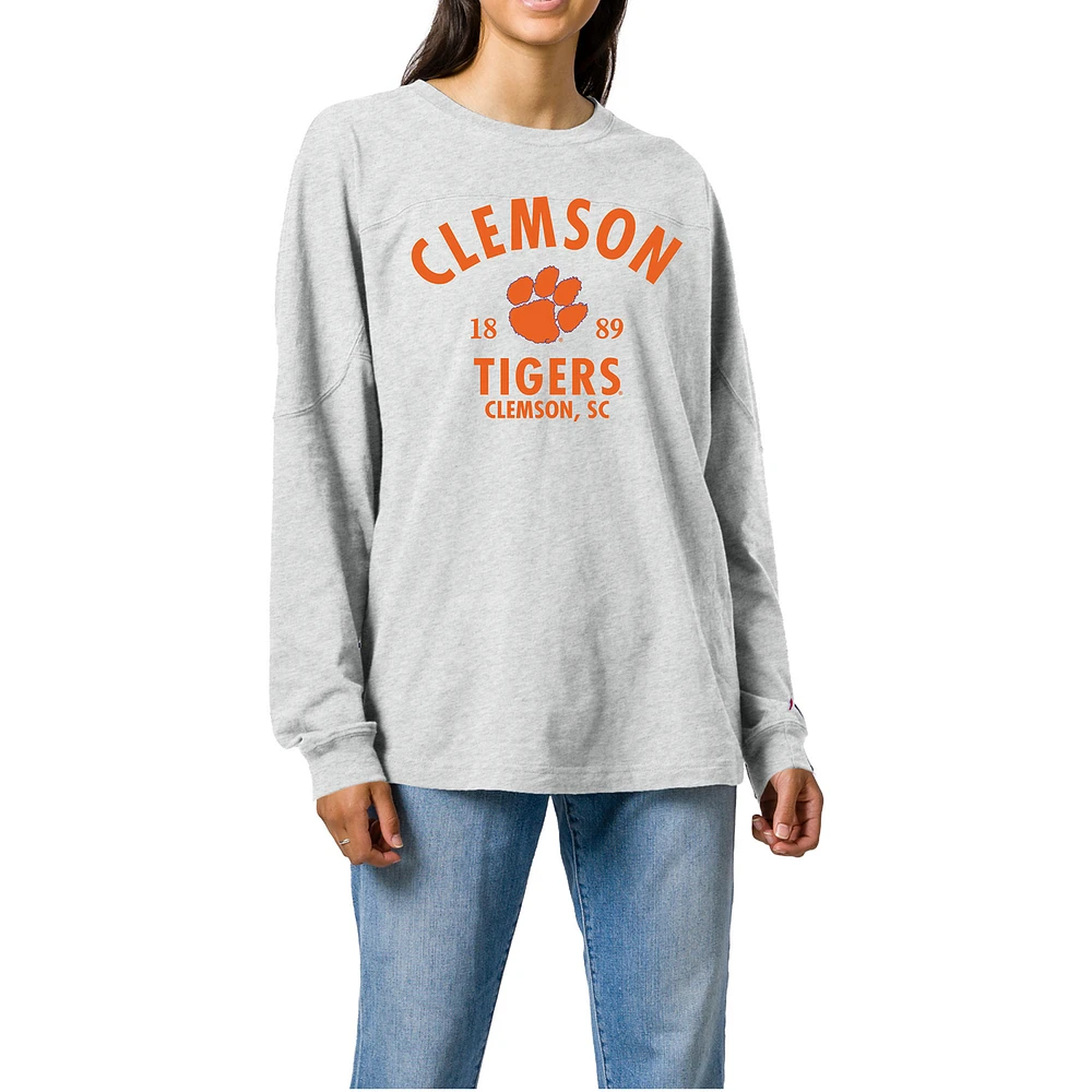 Women's Ash Clemson Tigers Throwback Oversized Long Sleeve T-Shirt