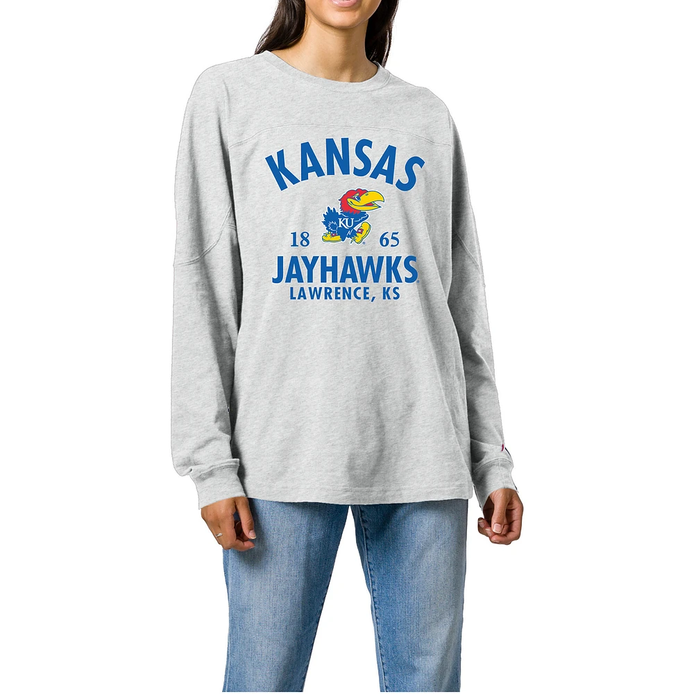 Women's Ash Kansas Jayhawks Throwback Oversized Long Sleeve T-Shirt