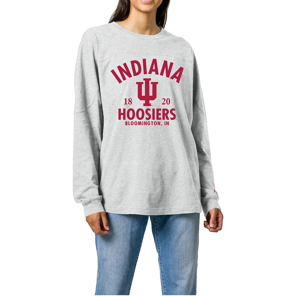 Women's Ash Indiana Hoosiers Throwback Oversized Long Sleeve T-Shirt