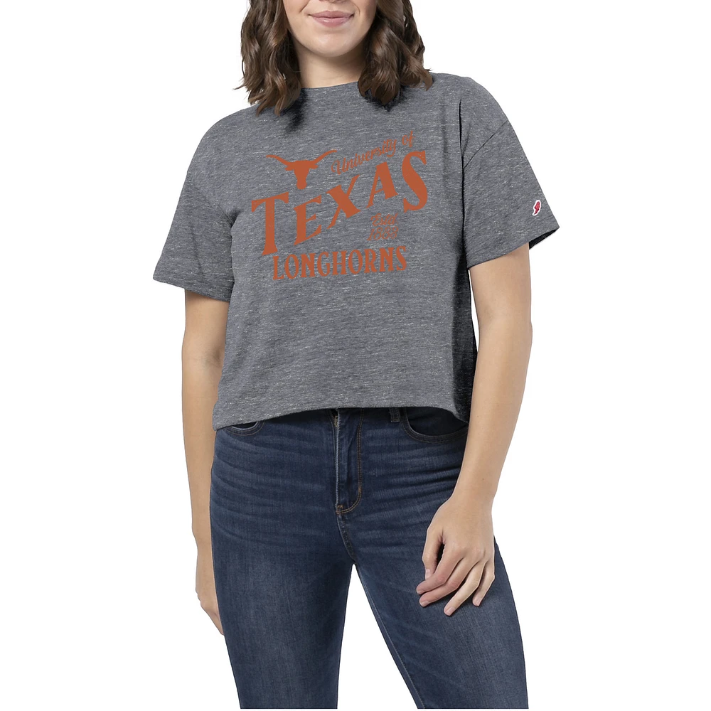 Women's Heather Gray Texas Longhorns Intramural Midi Tri-Blend Cropped T-Shirt