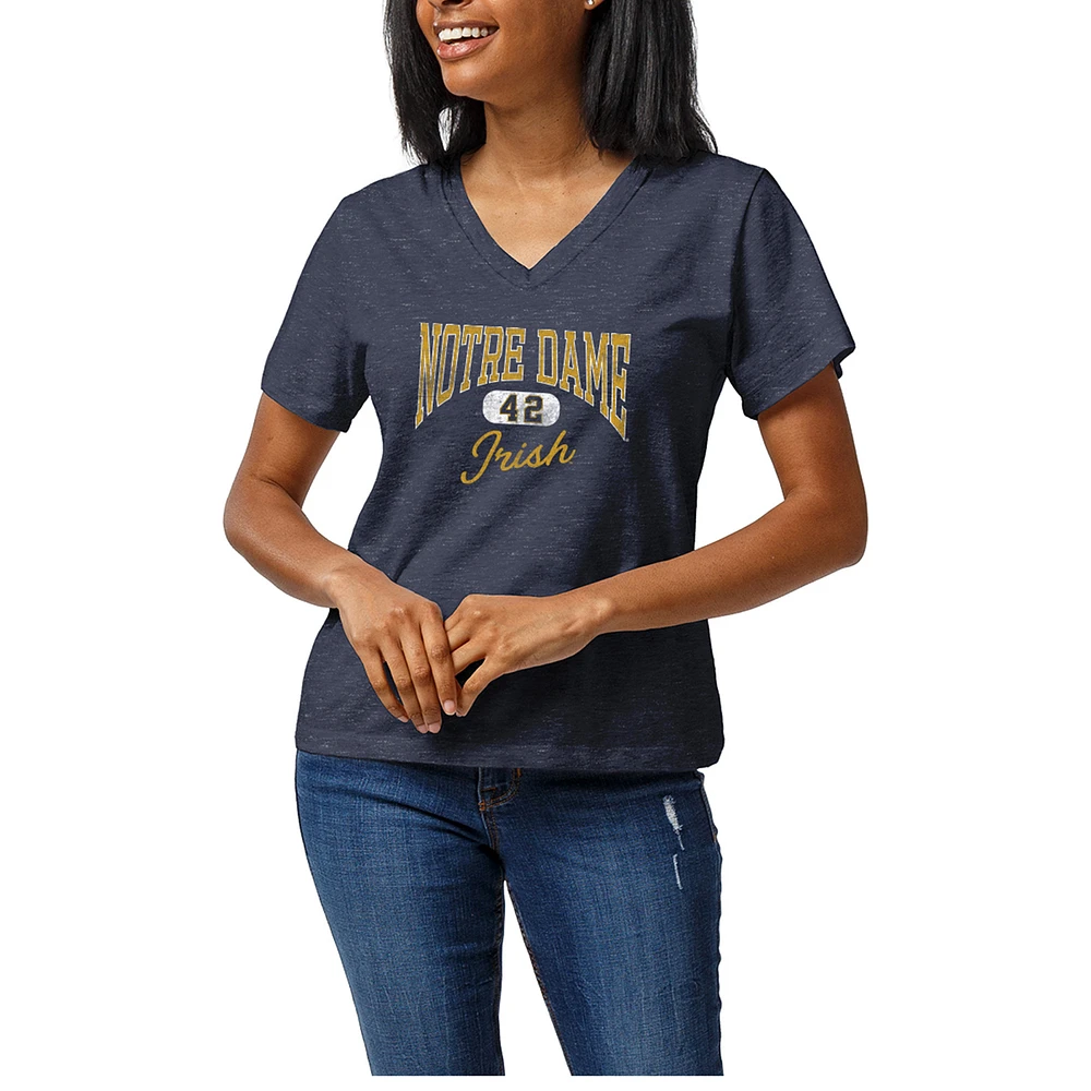 Women's Heather Navy Notre Dame Fighting Irish Intramural Tri-Blend Boyfriend V-Neck T-Shirt