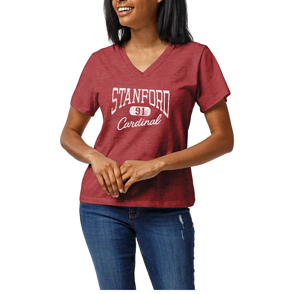 Women's Heather Cardinal Stanford Intramural Tri-Blend Boyfriend V-Neck T-Shirt