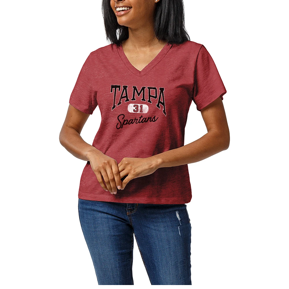 Women's Heather Red Tampa Spartans Intramural Tri-Blend Boyfriend V-Neck T-Shirt