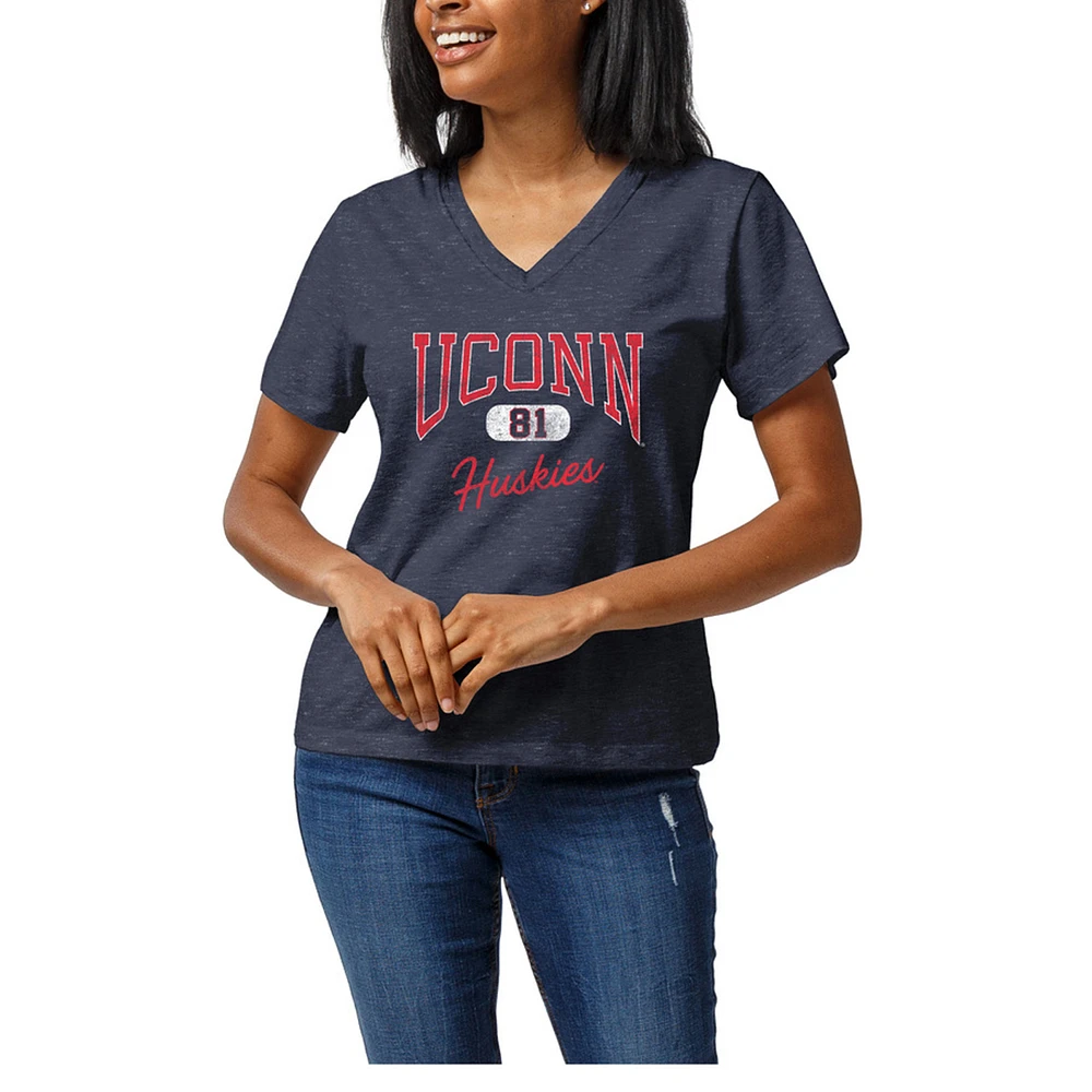 Women's Heather Navy UConn Huskies Intramural Tri-Blend Boyfriend V-Neck T-Shirt