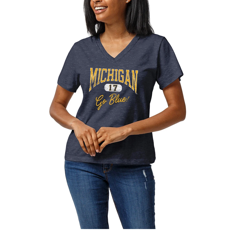 Women's Heather Navy Michigan Wolverines Intramural Tri-Blend Boyfriend V-Neck T-Shirt