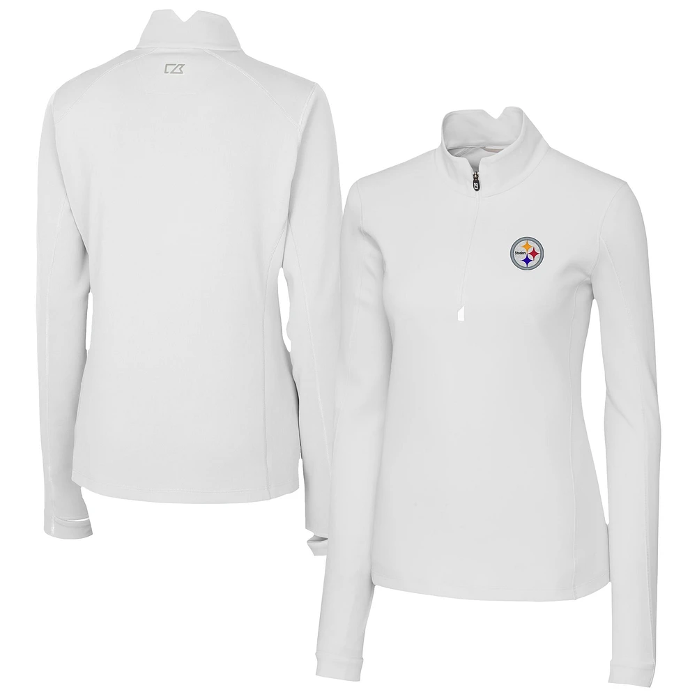 Women's Cutter & Buck White Pittsburgh Steelers Traverse Stretch Quarter-Zip Pullover Top