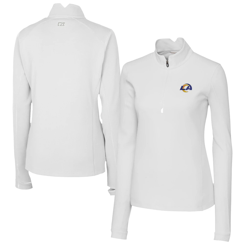 Women's Cutter & Buck White Los Angeles Rams Traverse Stretch Quarter-Zip Pullover Top