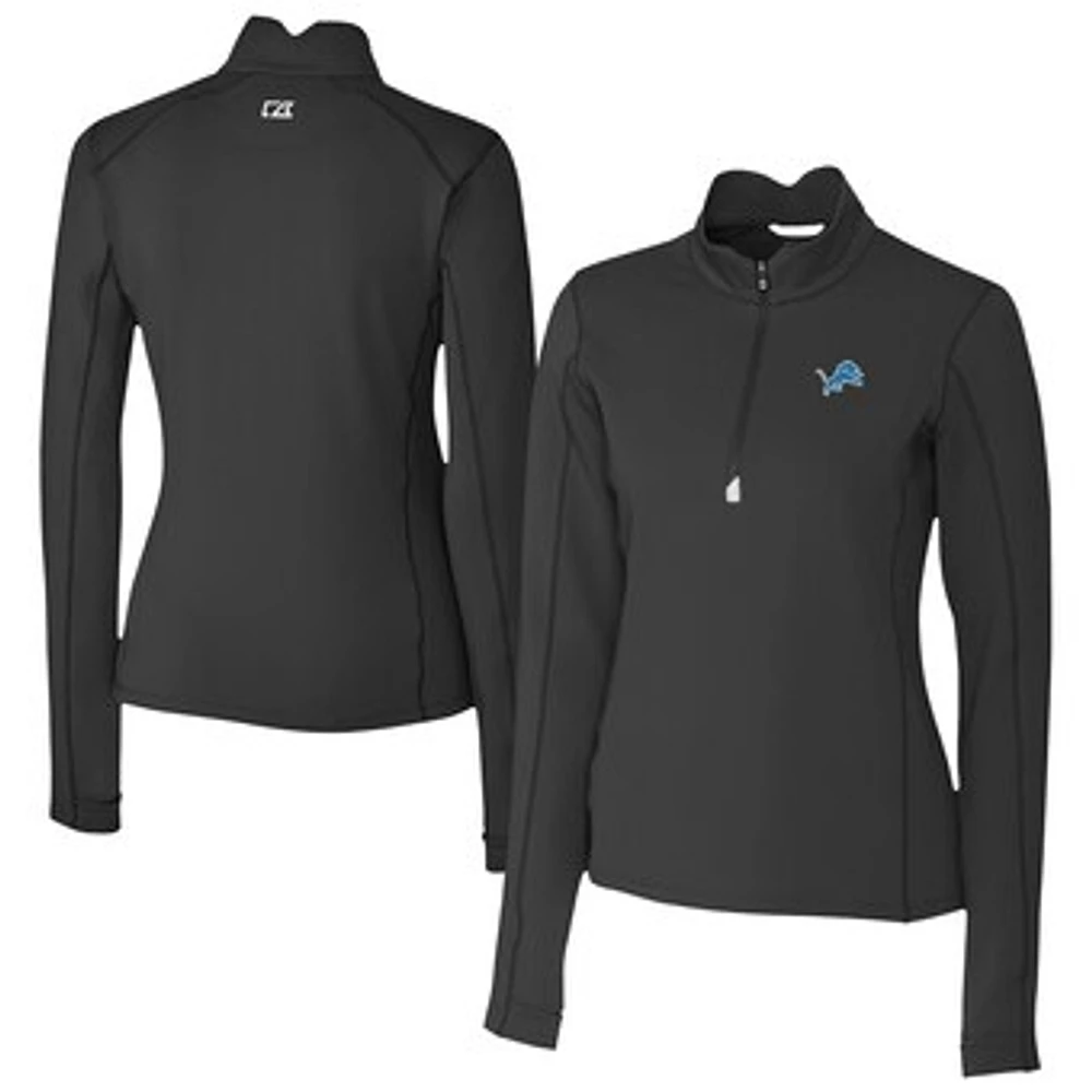 Women's Cutter & Buck Black Detroit Lions Traverse Stretch Quarter-Zip Pullover Top