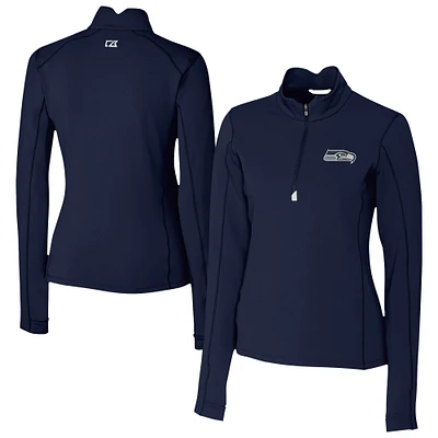 Women's Cutter & Buck College Navy Seattle Seahawks Traverse Stretch Quarter-Zip Pullover Top