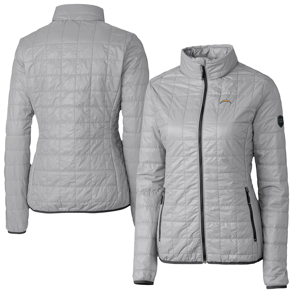 Women's Cutter & Buck Gray Los Angeles Chargers Rainier PrimaLoft Eco Insulated Full-Zip Puffer Jacket