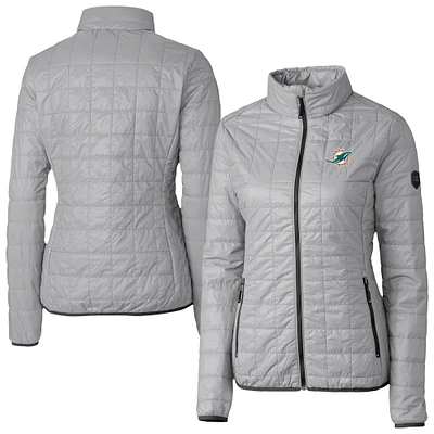 Women's Cutter & Buck Gray Miami Dolphins Rainier PrimaLoft Eco Insulated Full-Zip Puffer Jacket