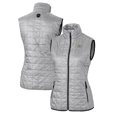Women's Cutter & Buck Gray Green Bay Packers Rainier PrimaLoft Eco Insulated Full-Zip Puffer Vest