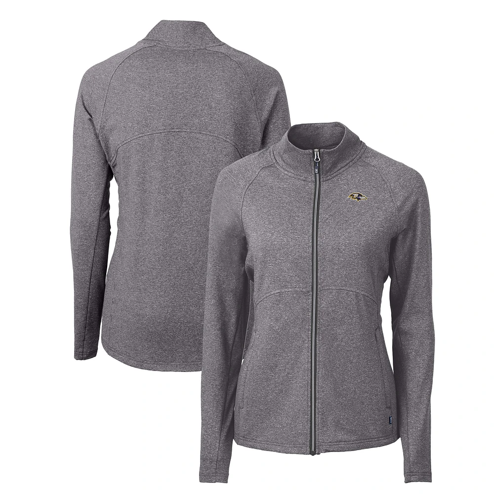 Women's Cutter & Buck Heather Black Baltimore Ravens Adapt Eco Knit Full-Zip Jacket