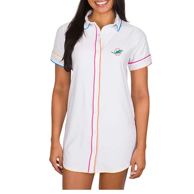 Women's Concepts Sport White Miami Dolphins Flutter Knit Button-Up Nightshirt
