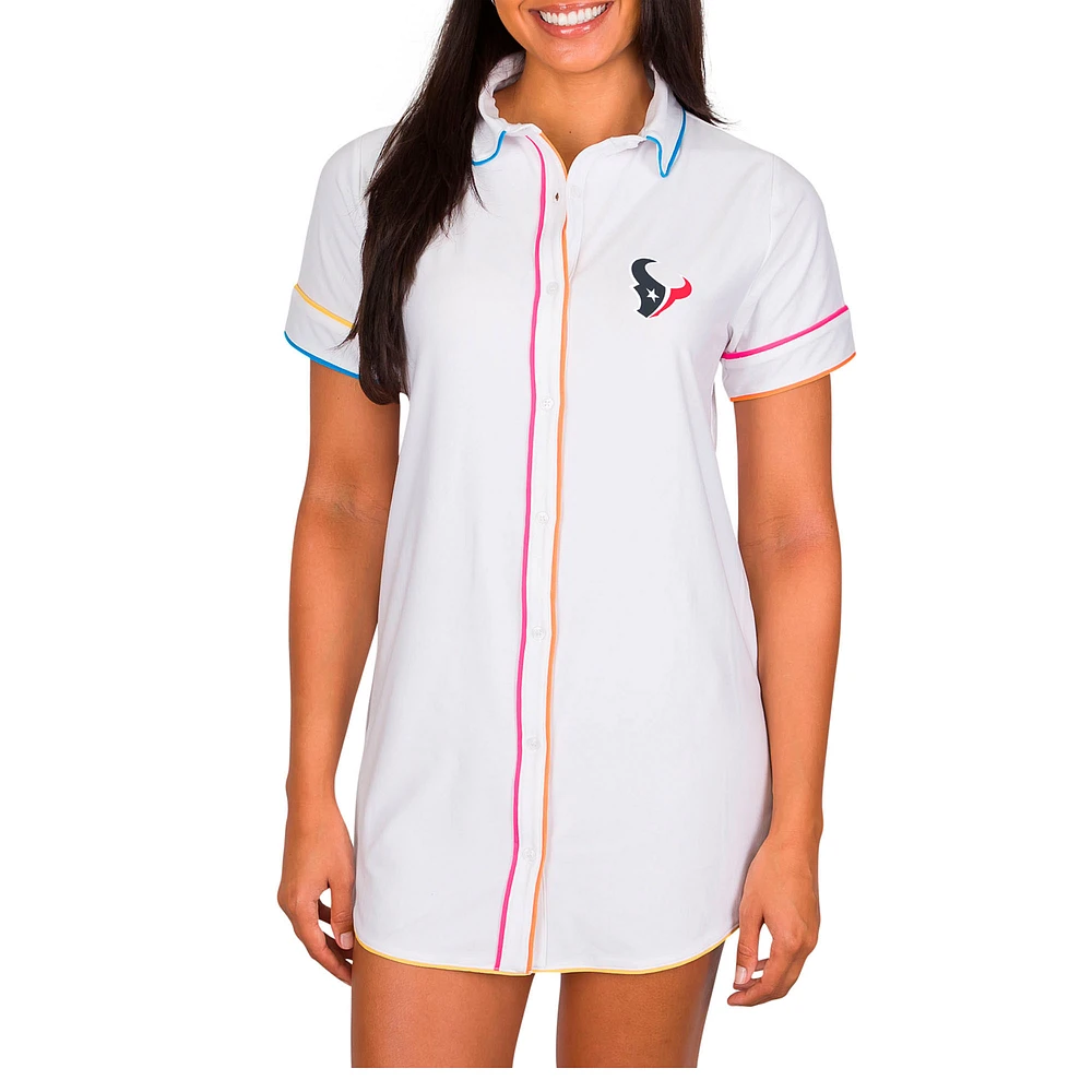 Women's Concepts Sport White Houston Texans Flutter Knit Button-Up Nightshirt