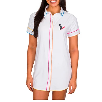 Women's Concepts Sport White Houston Texans Flutter Knit Button-Up Nightshirt